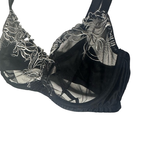 Cacique sheer sexy LANE BRYANT CACIQUE, 40DD-40E BLACK & WHITE UNLINED LACY BRA - Picture 2 of 4
